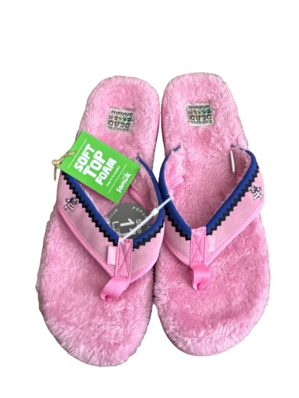 Sanuk x Grateful Dead Men's 11 Flip Flops Sandal Slippers Pink Furreal Fur NEW
